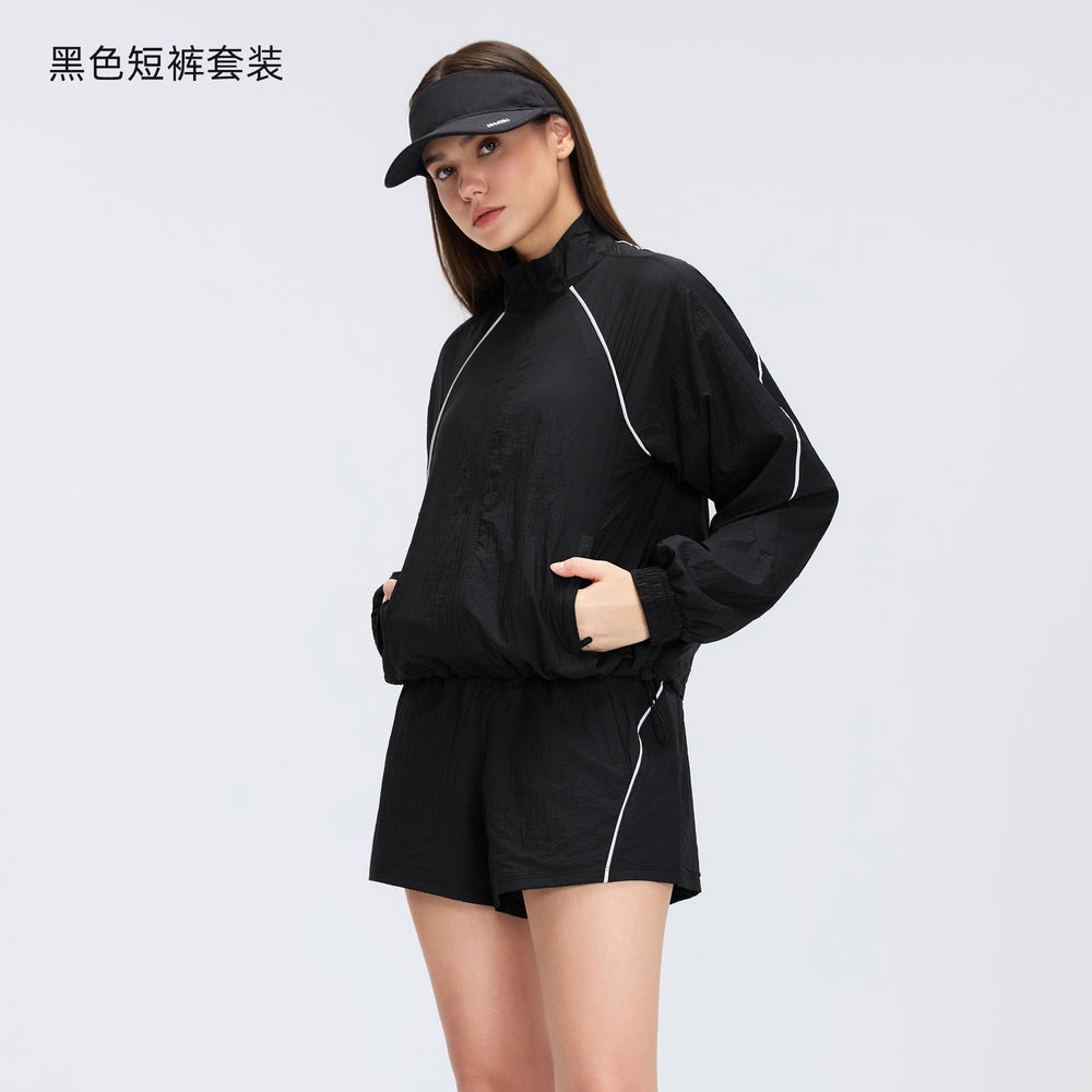 Spring/summer lightweight breathable zip-up jacket short training fitness outdoor casual running sports set for women
