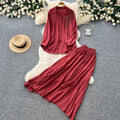 Gentle and lazy style stereo flower embroiderlong sleevesshirt suspender skirttwo-piece setfemaleautumslimming lookelegant