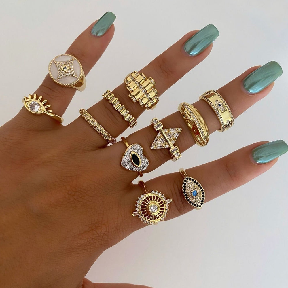 European and american cross-border retro geometric heart ring - women's unique, light luxury, high-end diamond-studded devil's eye ring accessories