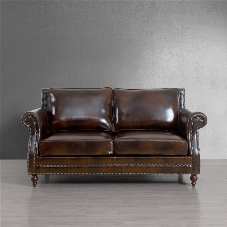 American country solid wood living room sofa retro single double three villa model room small apartment leather sofa