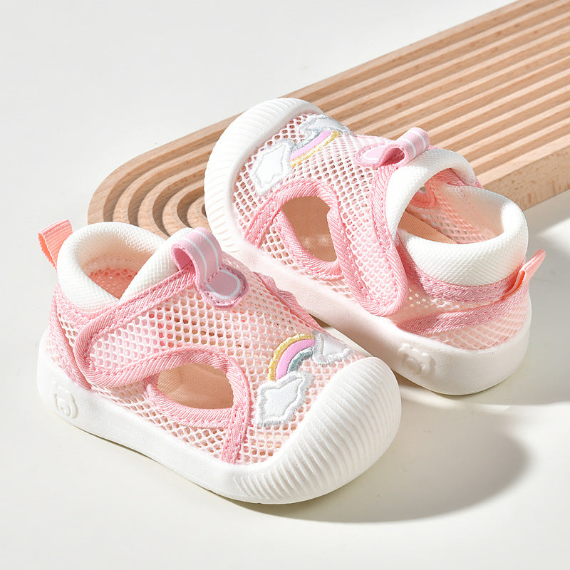 Baby sandals for girls, summer first walker shoes, 0-1-2 years old infant anti-slip soft sole mesh shoes for babies and toddlers, boys' shoes