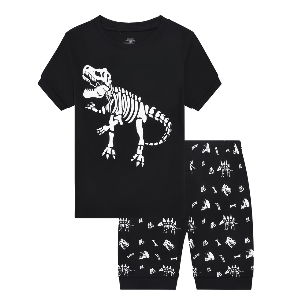 Glow-in-the-dark foreign trade cross-border children's clothing and home wear supply   classic dinosaur short-sleeved shorts suit