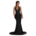 C7642 cross-border   fashion women's elegant sexy halter backless evening dress