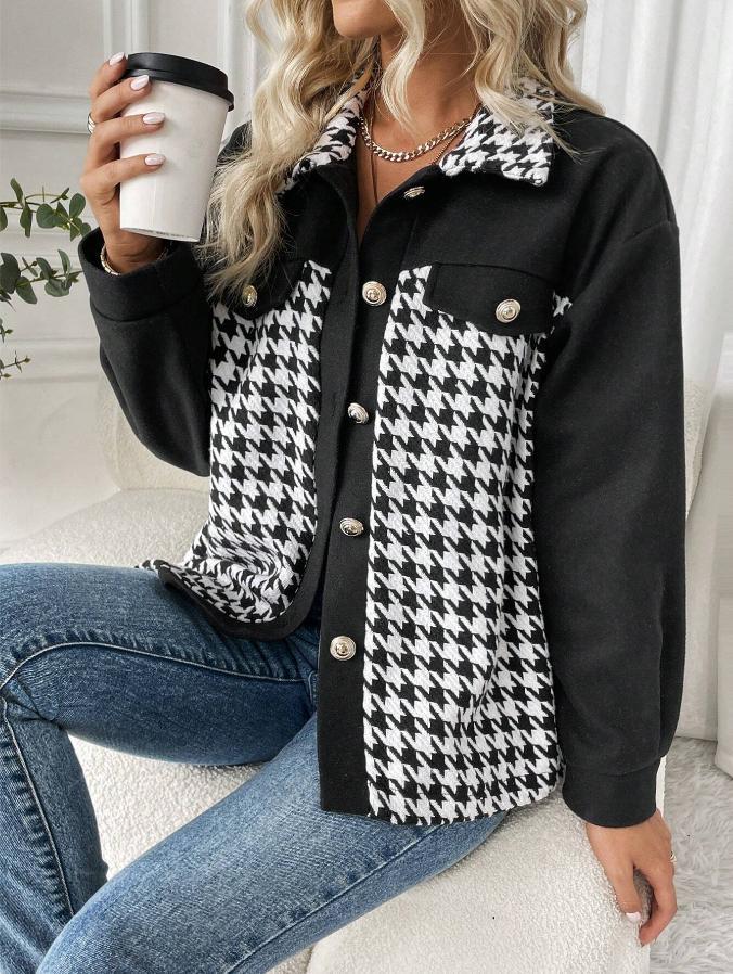 European and american cross-border e-commerce  autumn fashionable elegant versatile color block lapel women's jacket
