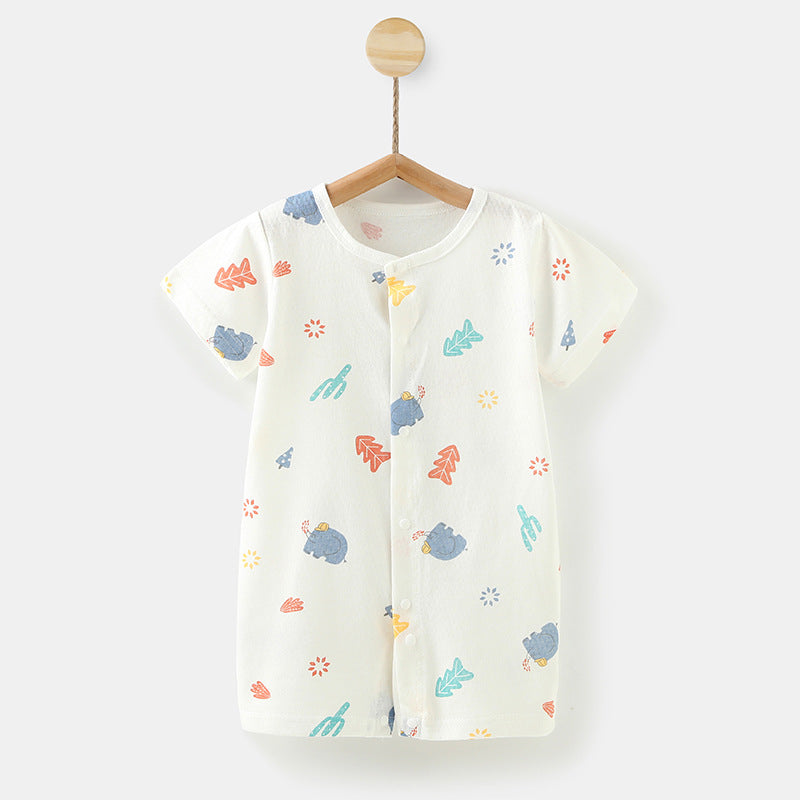 Baby pure cotton baby onesie short-sleeved kids romper summer crawler suit 0-2 years old newborn pajamas outwear suit