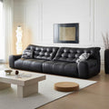 Foshan big black bear genuine leather sofa high back leather art living room light luxury straight retro black sofa furniture wholesale