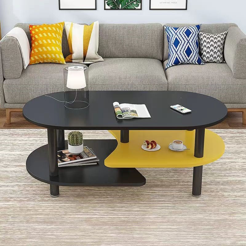 Scandinavian coffee table small apartment living room economical casual modern table creative balcony oval tea table double layer