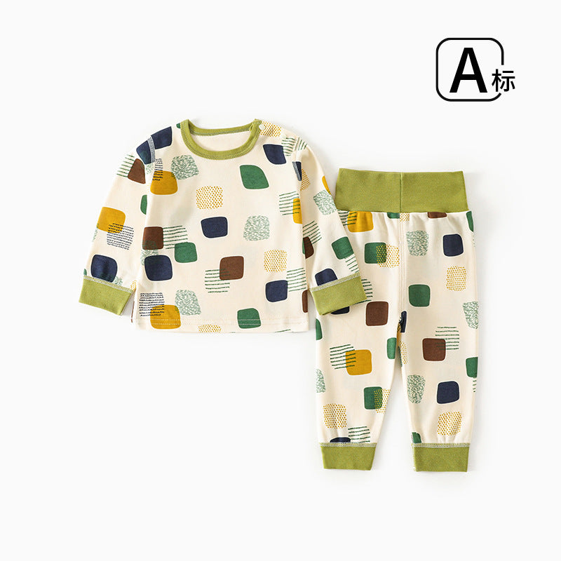 Baby pure cotton boneless high waist belly protection fall and winter autumn clothes long johns suit baby heattechintimates boys and girls home sleep