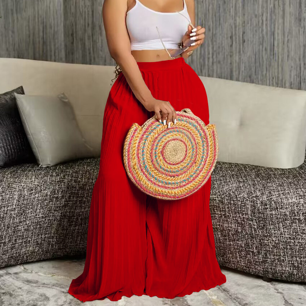 C8536 cross-border independent station new arrival summer european and american women's fashion elegant pleated pants high waistexport wide leg pants