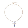 European and american cross pendant necklace with blue diamond accents - women's niche, light luxury, high-end, and trendy clavicle chain jewelry