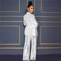 summer cross-border jumpsuit: new european and american style  women's long-sleeve v-neck sequin jumpsuit two-piece set