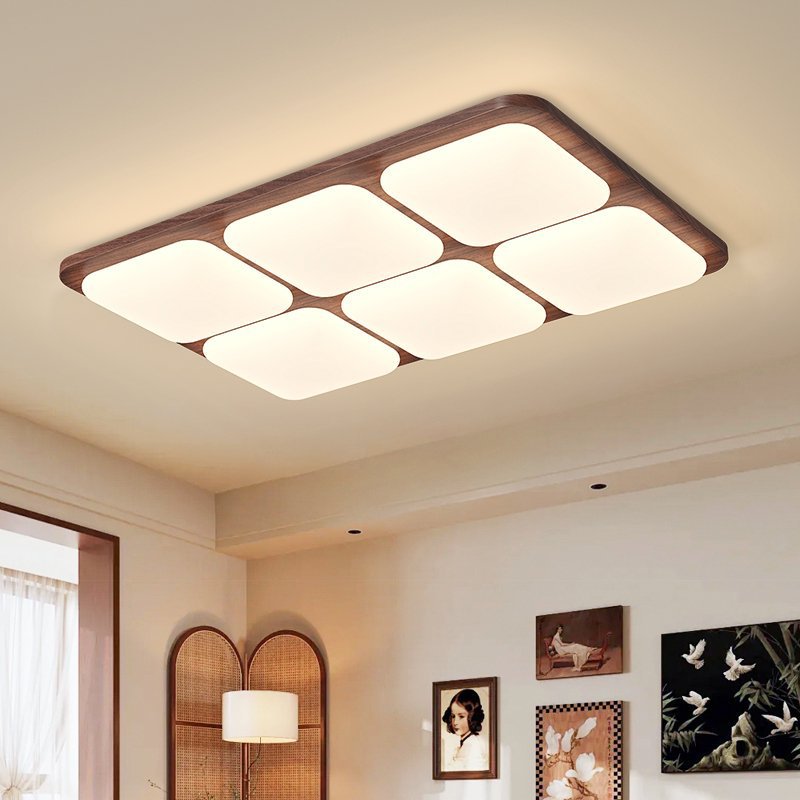Wood grain wabi sand wind bedroom log wind ceiling light household master bedroom light simple wind eye protection walnut color study light