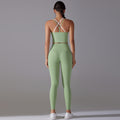 new arrival cross-back sports bra yoga suit high waist nude pants running fitness two-piece set
