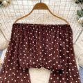 K-style polka dot one shoulder puff sleeve elegantshirt women's springlooselong sleevescardigancomfortable breathabletops