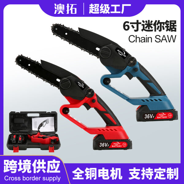 Lithium chainsaw 6 inch small portable rechargeable handheld home logging pruning saw electric chain saw mini saw