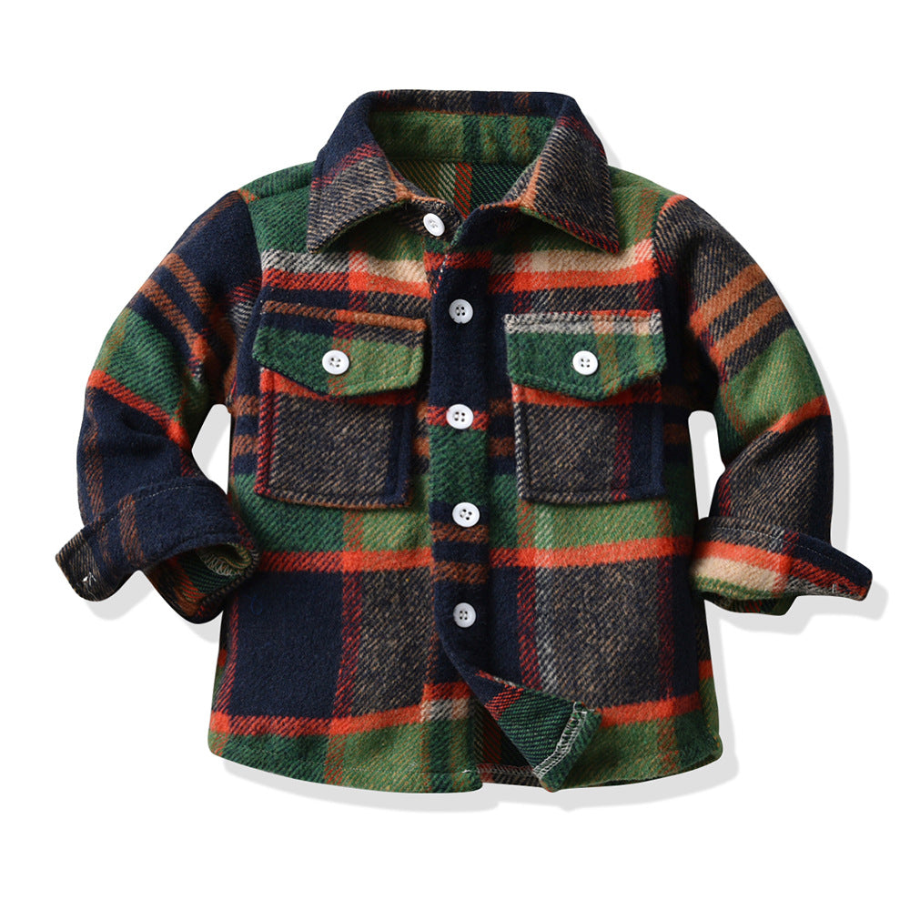 Japanese and korean style children's shirts - new export collection: kids' shirts, turn-down collar, boys' plaid long-sleeve flannel shirt