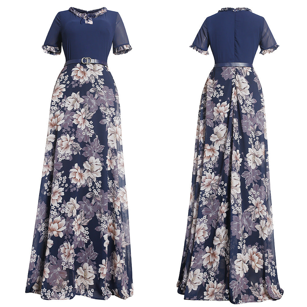 African plus size women's clothing cross-border e-commerce patchwork maxi dress floral chiffon dress  source in stock
