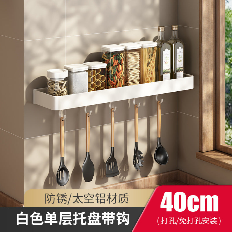White Kitchen Shelf Wall-mounted No-punching Wall Multifunctional Household Chopsticks Knife Holder Seasoning Storage Hanger