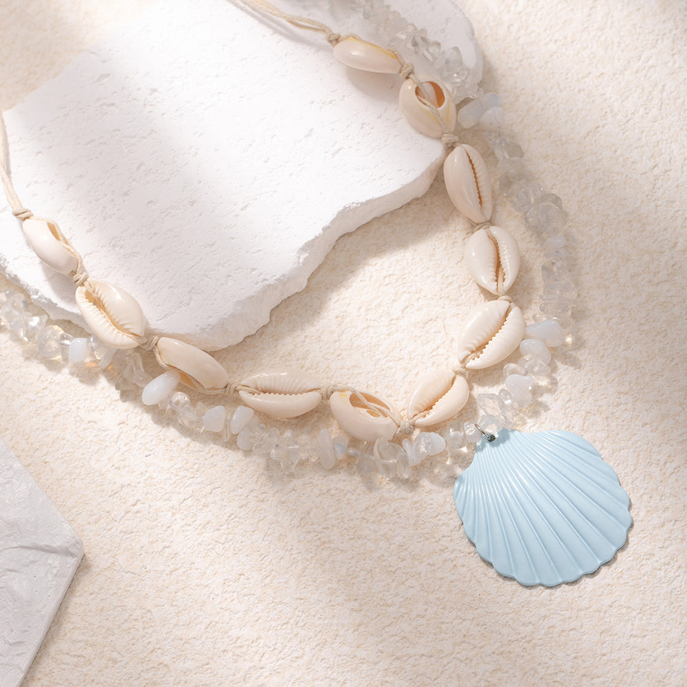 Multi-layered beach necklace wholesale european and american cross-border vacation style blue shell niche high-end clavicle chain for women
