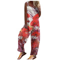 bamboo linen print fashion cami one-shoulder loose fit sleeveless harem jumpsuit casual pants