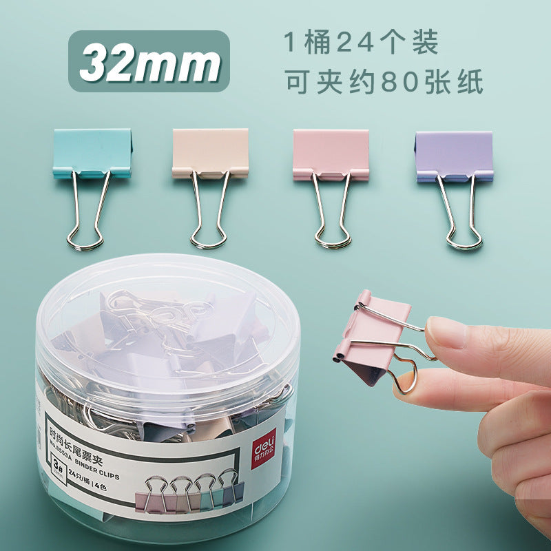 Deli long tail clip mixed large color ticket clip swallow tail clip small clip fish tail clip 15mm iron clip wholesale