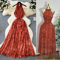 Frenchretro style classy sense of smudged halter sleeveless dress women's summer waist design beautiful long skirt