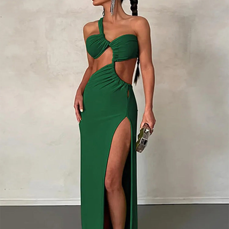 women's summer new arrivals:  cross-border fashion - european & american style sexy solid color backless slit dress
