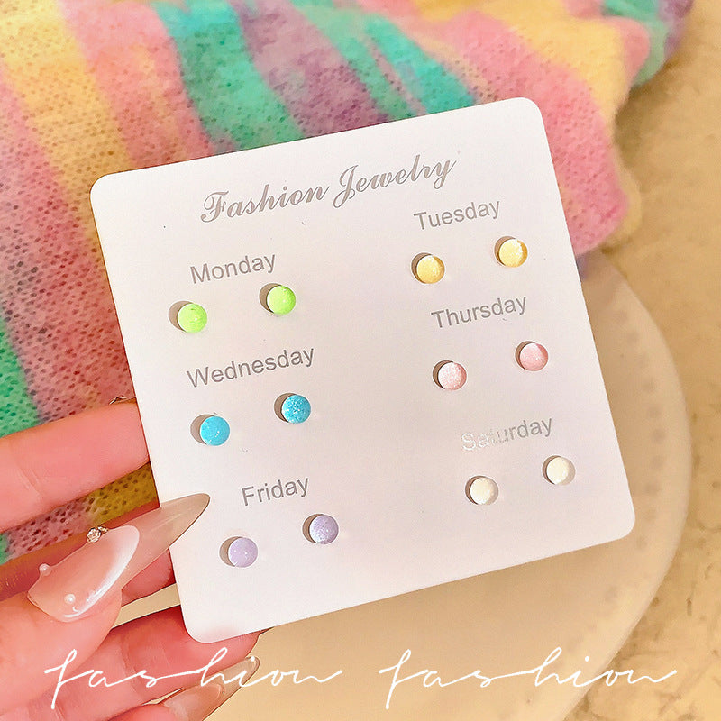 Colorful starry sky small sugar cube earrings for women, fine glitter, fresh forest style, cute, sweet, casual ball earrings, hot-selling earrings