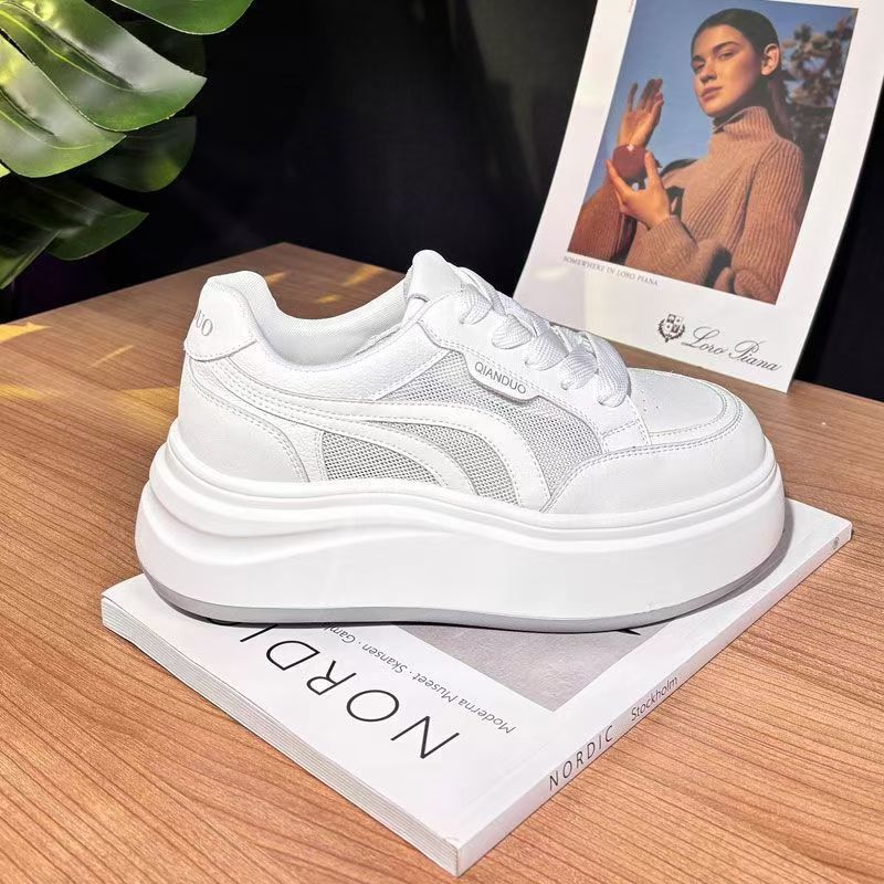 Little white shoes women's 2025 summer new thick-soled muffin board shoes leather versatile basic four-season casual sports shoes