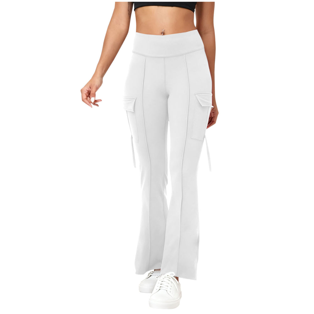 european and american cross-border  women's fashion trend solid color high-waisted belt pocket yoga pants