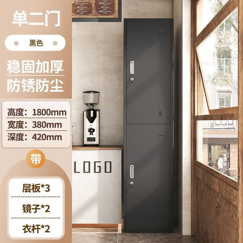 Single door locker iron storage cabinet employee dormitory gym bathroom office steel small lockable narrow cabinet