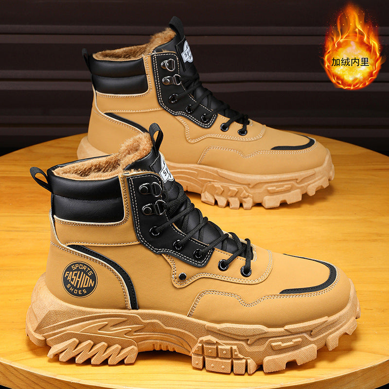 Men's winter martin boots: fleece-lined, warm, trendy, versatile work boots, slip-resistant, durable, thick-soled athletic sneakers