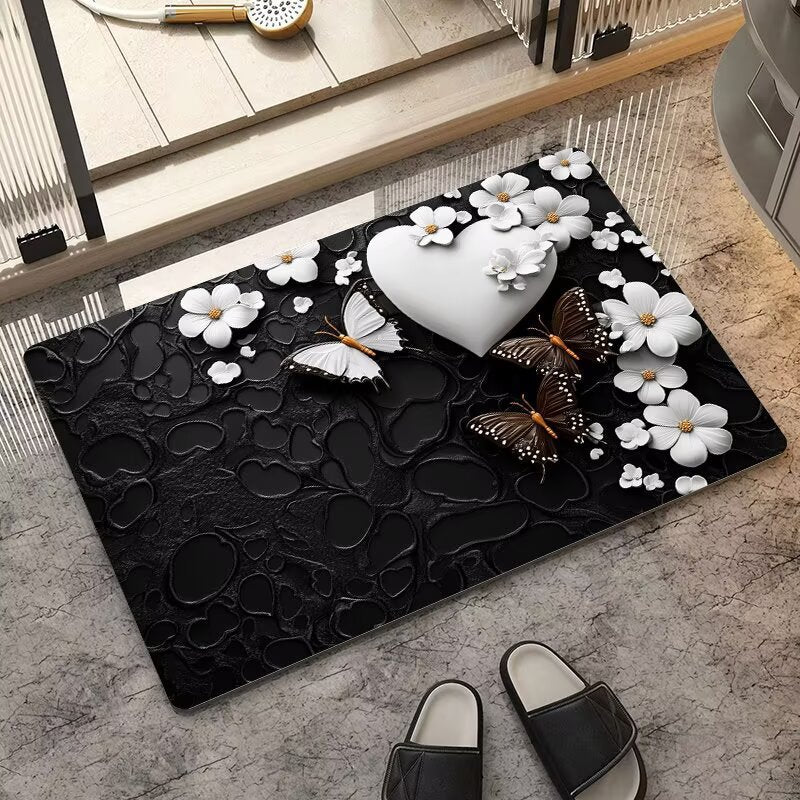 stereo butterfly soft diatom mud kitchen floor mat bathroom door absorbent quick-drying mat non-slip mat bathroom carpet
