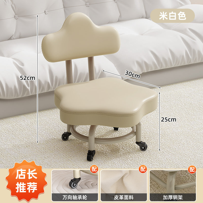 Swivel caster stool, portable shoe-changing stool for doorways, household living room and bedroom rolling stool, low stool with seamless edges, perfect for wiping floors and taking care of kids