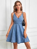 fashion cross-border  independent station fashion suspender distressed sexy waist backless style denim dress