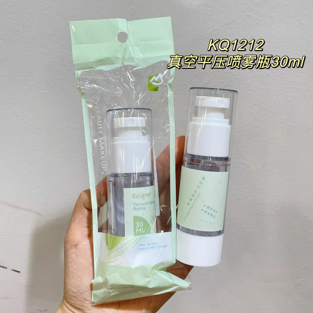 Keqi new arrival vacuum spray bottle travel refill bottle 30ml rejuvenating portable vacuum lotion cosmetic bottle hot sale