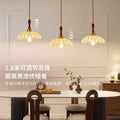 Vintage-style restaurant pendant light, three-light walnut finish, premium gold foil, retro dining room table bar french chandelier