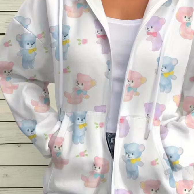 hot-selling plus-size women's zip-up hoodie, new casual long-sleeve hooded sweatshirt jacket, dropshipping available
