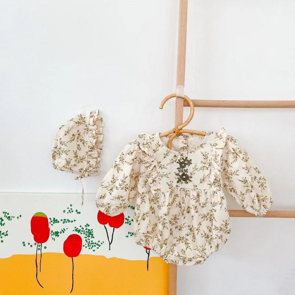 Baby clothes spring autum one-piece baby girl super cute retro style floral bag butt clothes fashionable thin style crawling clothes