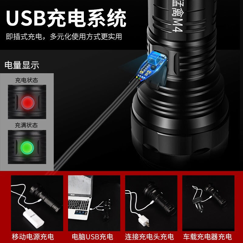 Cross-border new Langminas T40 super bright strong light flashlight USB charging outdoor long-range long-range flashlight