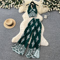 Vacation-style printed halter sleeveless dress women's summer lazy high-waisted wide-leg pants two-piece set - premium feel