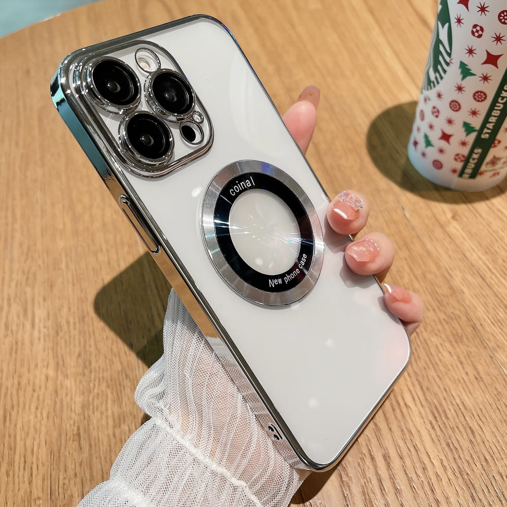 Pc electroplating missing mark magnetic magnifying glass suitable for iphone16promax mobile phone case apple 15 transparent protective cover
