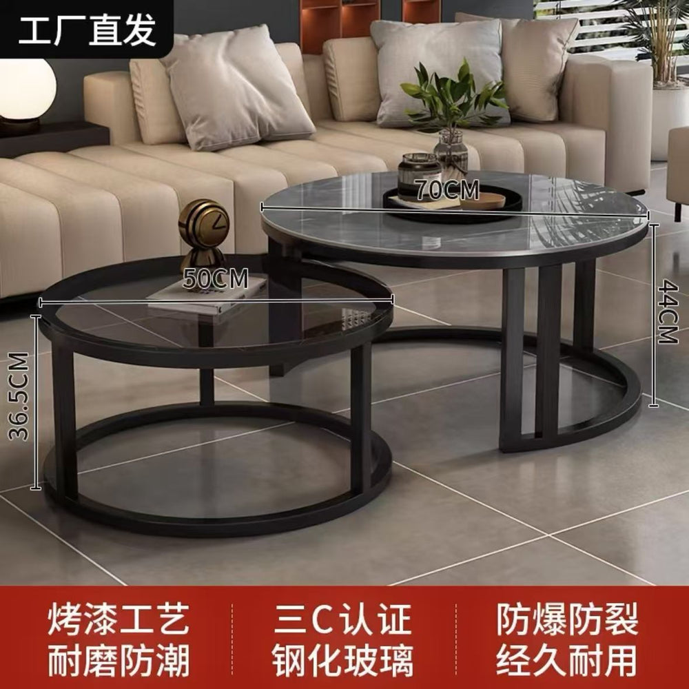 Affordable living room coffee table - new rock slab coffee table set for home living room, marble combination, round, light luxury modern style