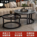 Affordable living room coffee table - new rock slab coffee table set for home living room, marble combination, round, light luxury modern style