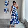 new european and american style cross-border fashion printed pleated elegant long dress