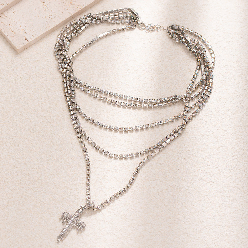 Full diamond cross pendant necklace wholesale fashion cross-border accessible luxuryclassy sense accessories women's stylish stacked clavicle chain