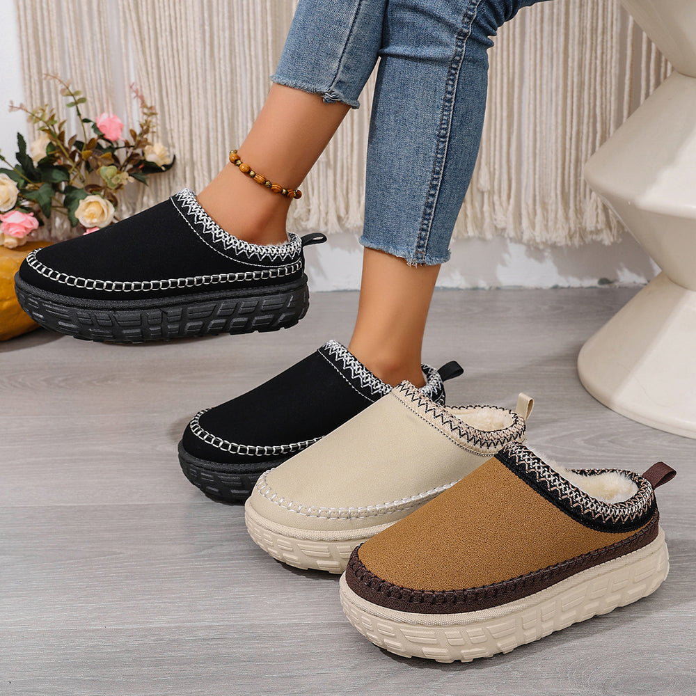 autumn new arrival: slip-on, plus-size, chunky sole, comfortable, warm, ethnic style, half-slipper, warm, export, cross-border wholesale