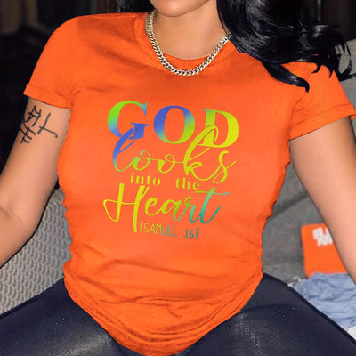 S390619 letter print round neck t-shirt