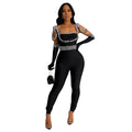 C7001 cross-border   independent station fashionfashion women's new style suspender hot diamond long jumpsuit