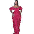 supply silm waist one shoulder off-shoulder elegancesequin long skirt european and american african fashion women's clothing